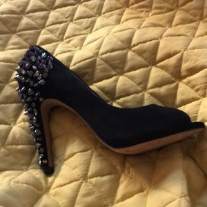 Sam Edelman black suede studded heels, size 9 1/2